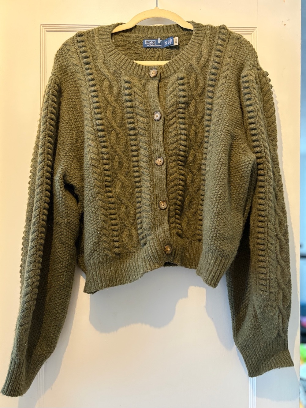 Polo by Ralph Lauren Olive Green Cable Knit Button Cardigan